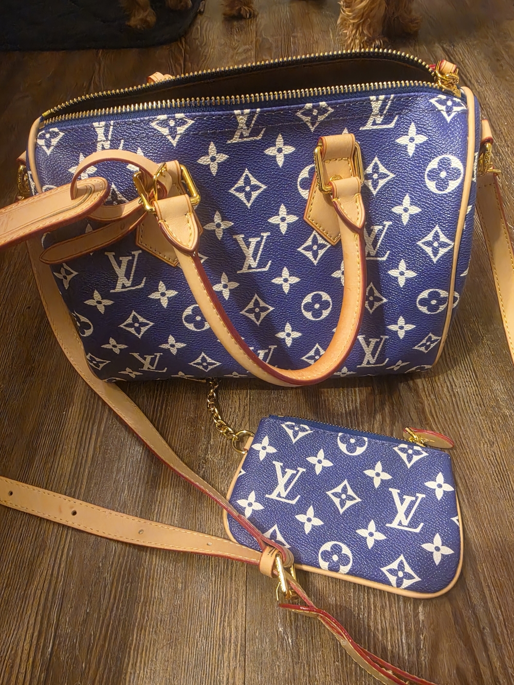 Designer-Style Purple Monogram Satchel with Pouch